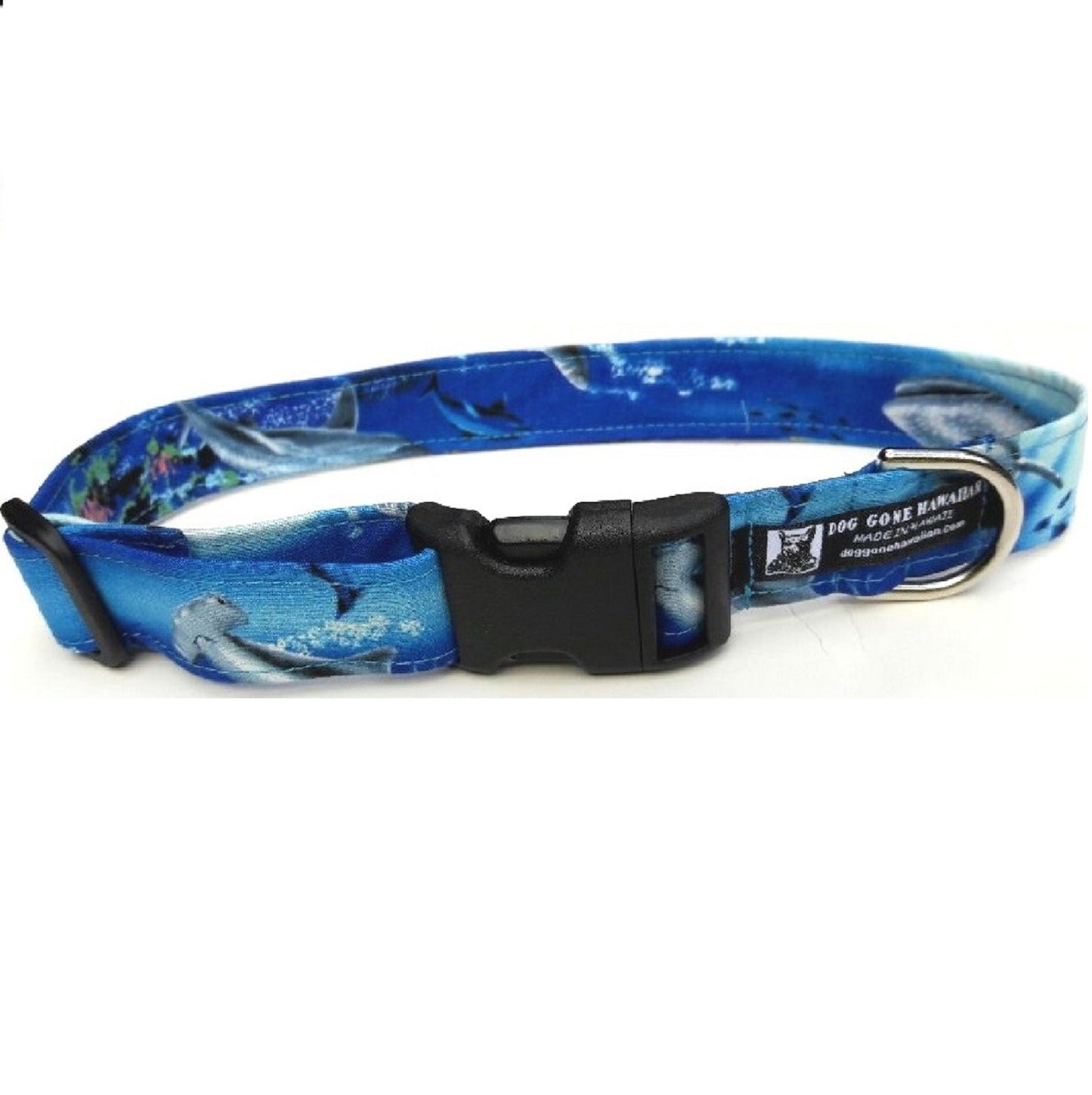 Hawaiian Fabric Over Webbing Adjustable Dog Collar--"Aumakua Mano" Hand Made in Hawaii with Aloha