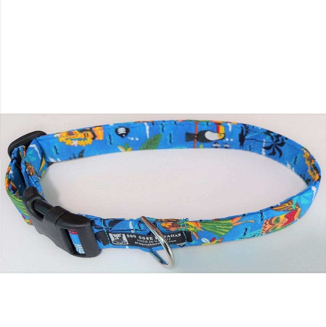 Hawaiian Fabric Over Webbing Adjustable Dog Collar--"Enchanted Tiki" Hand Made in Hawaii with Aloha