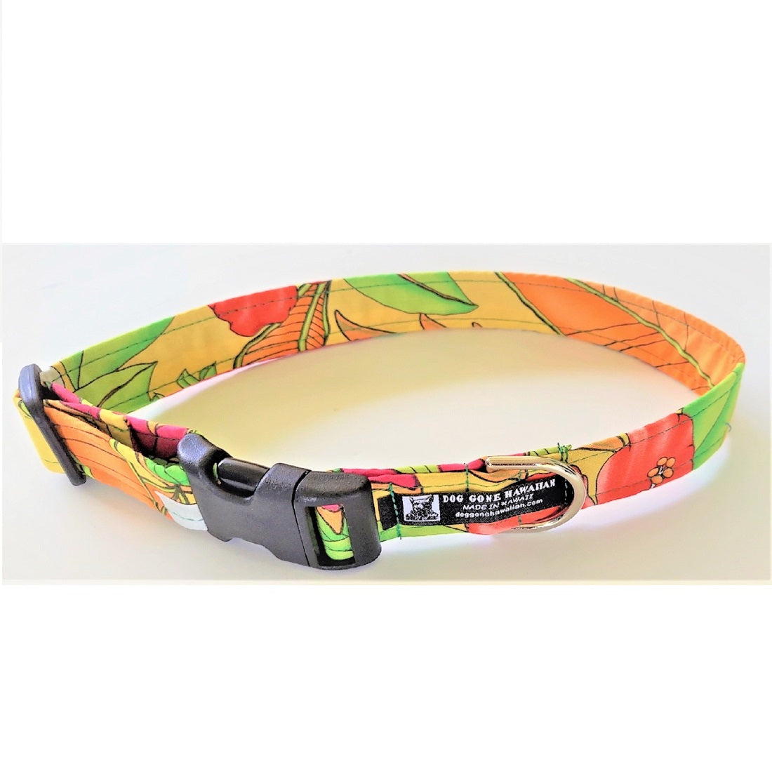 Hawaiian Fabric Over Webbing Adjustable Dog Collar--"Haleakala" Hand Made in Hawaii with Aloha