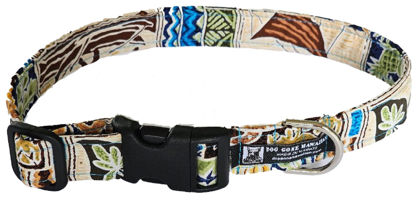 Hawaiian Fabric Over Webbing Adjustable Dog Collar--"Hukilau" Hand Made in Hawaii with Aloha