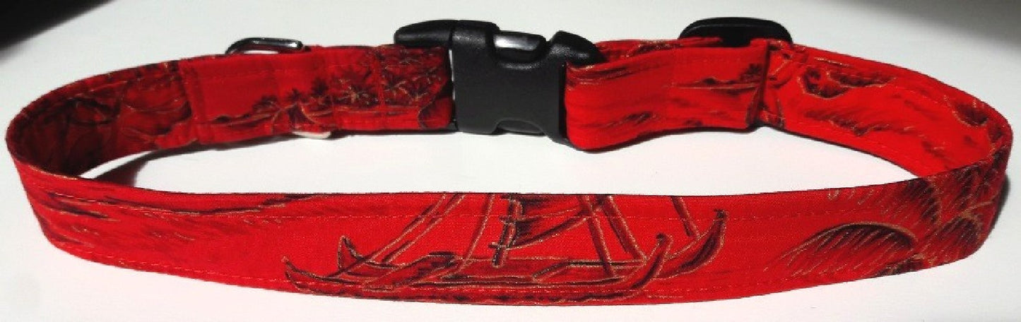 Hawaiian Fabric Over Webbing Adjustable Dog Collar--"Mana Ali'i" Hand Made in Hawaii with Aloha