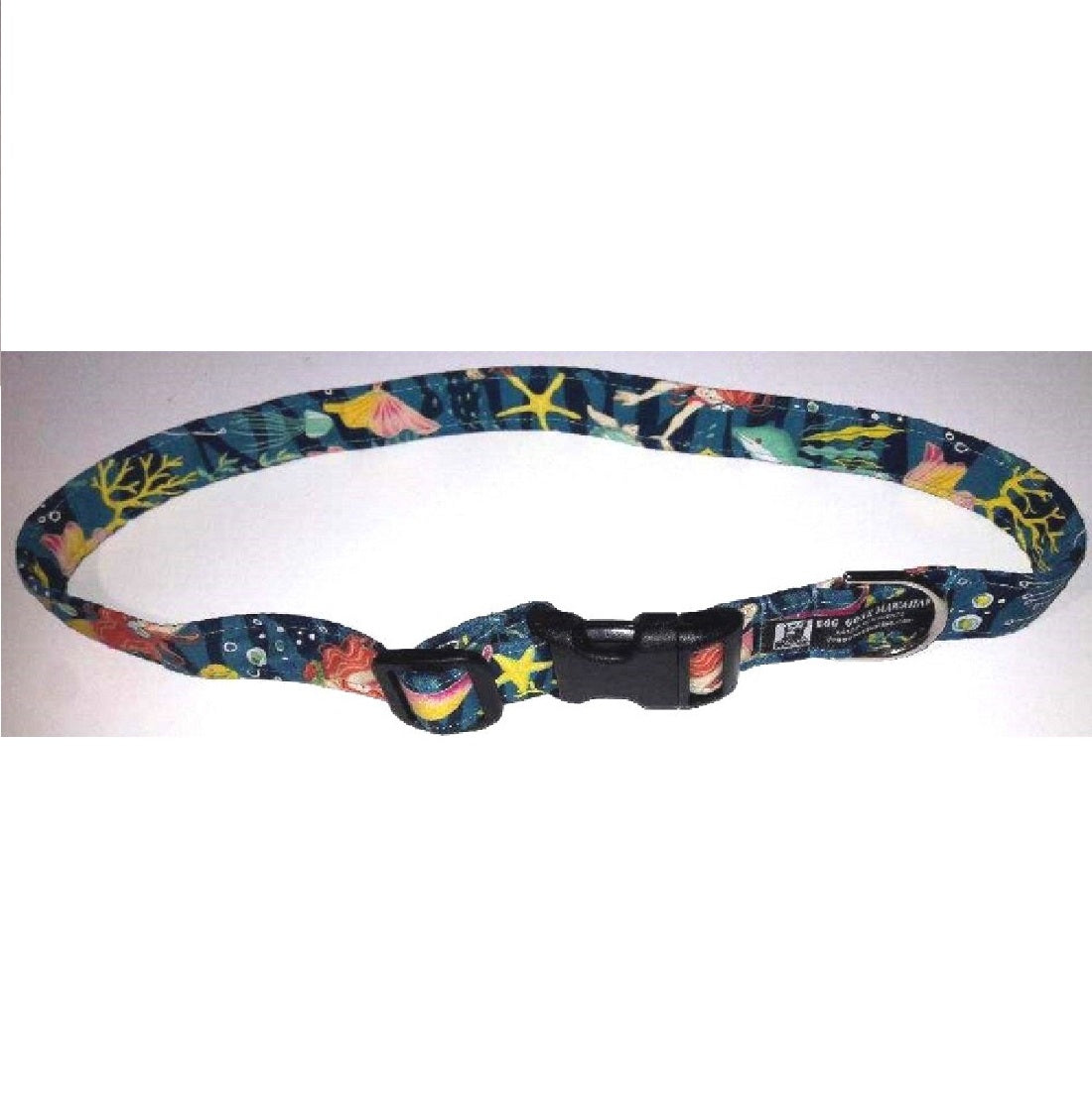 Hawaiian Fabric Over Webbing Adjustable Dog Collar--"Mermaids" Hand Made in Hawaii with Aloha