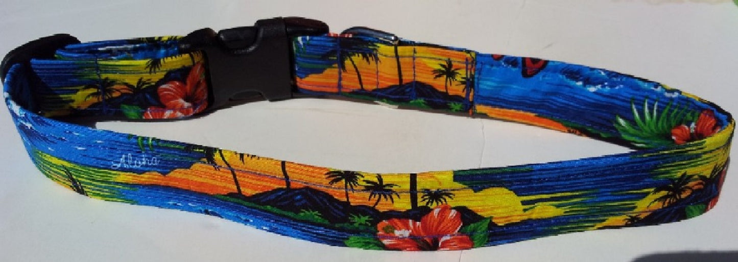 Hawaiian Fabric Over Webbing Adjustable Dog Collar--"Moku Ipo" Hand Made in Hawaii with Aloha