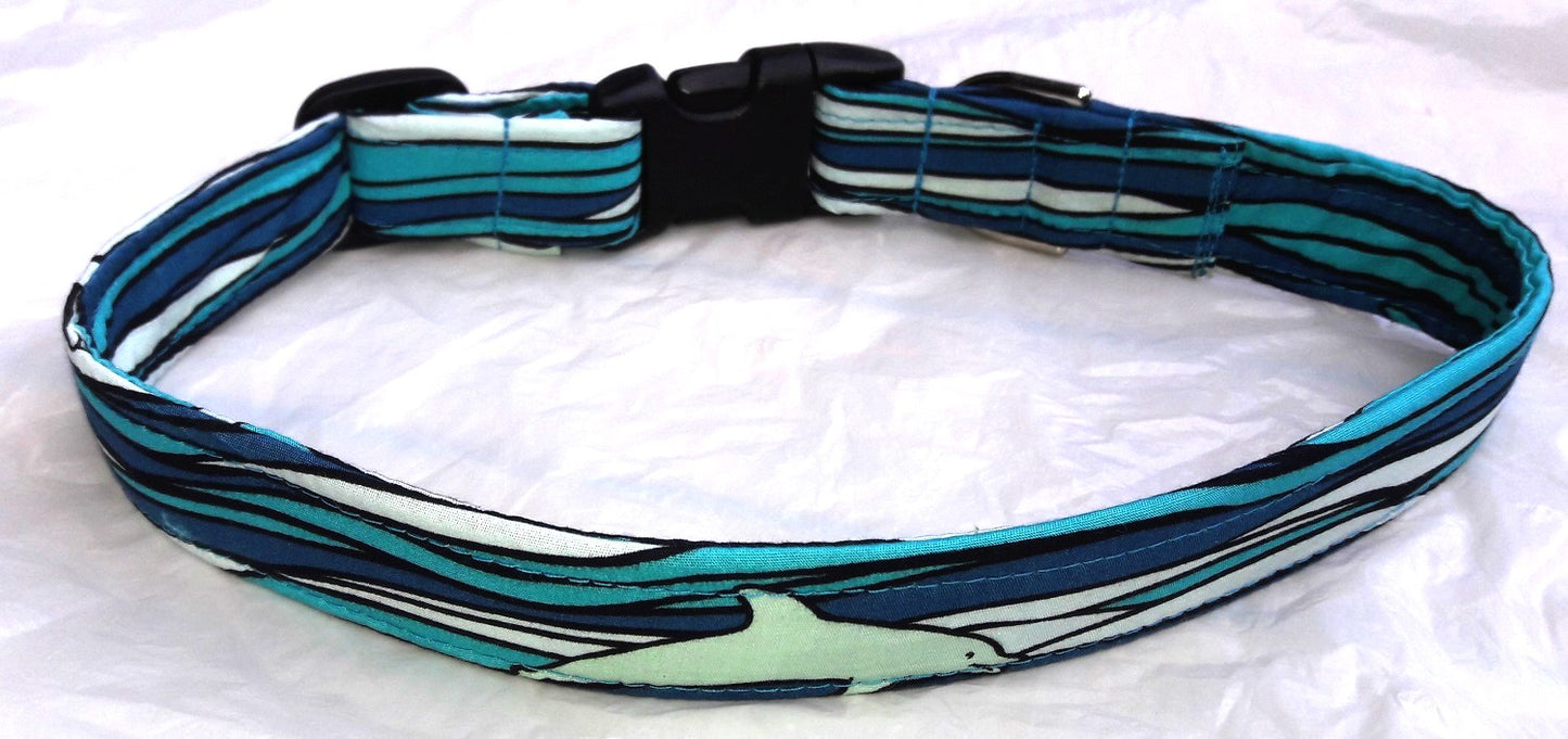 Hawaiian Fabric Over Webbing Adjustable Dog Collar--"Nai'a" Hand Made in Hawaii with Aloha