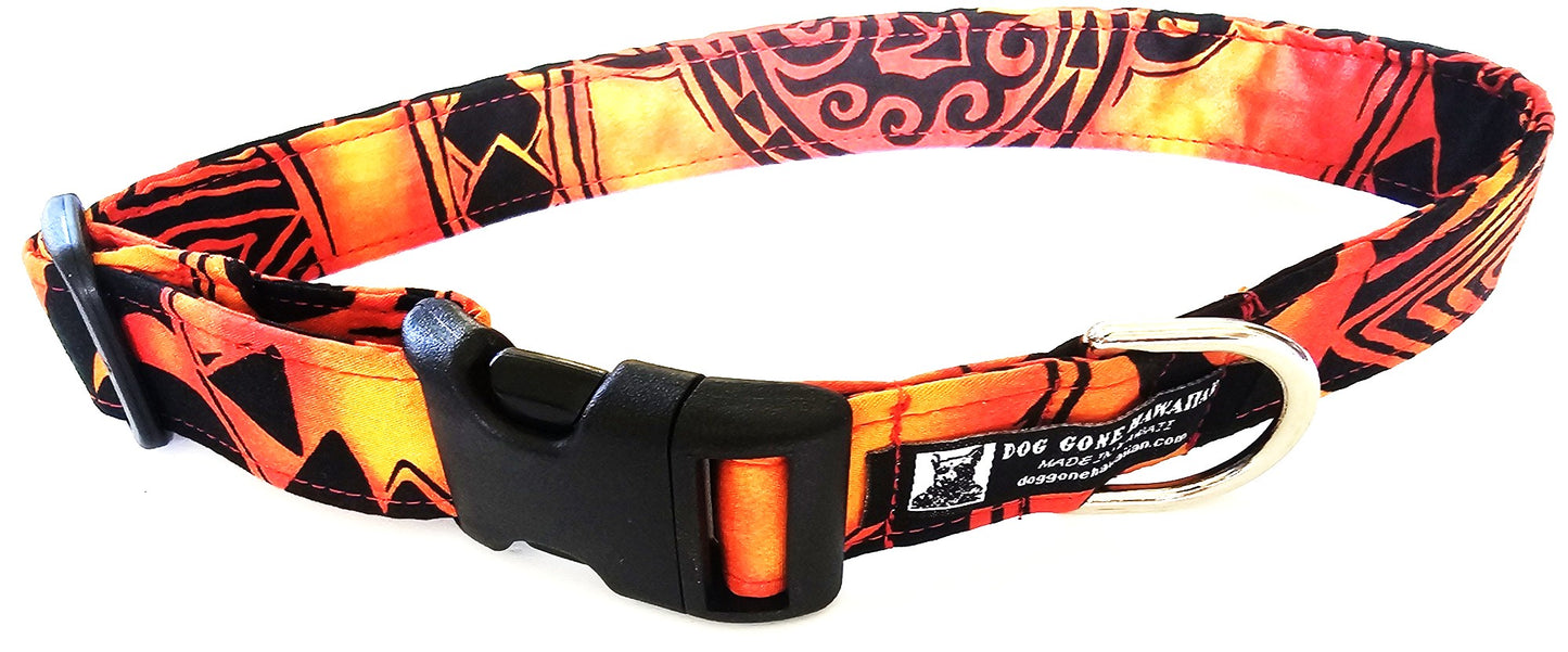 Hawaiian Fabric Over Webbing Adjustable Dog Collar--"Lava" Hand Made in Hawaii with Aloha