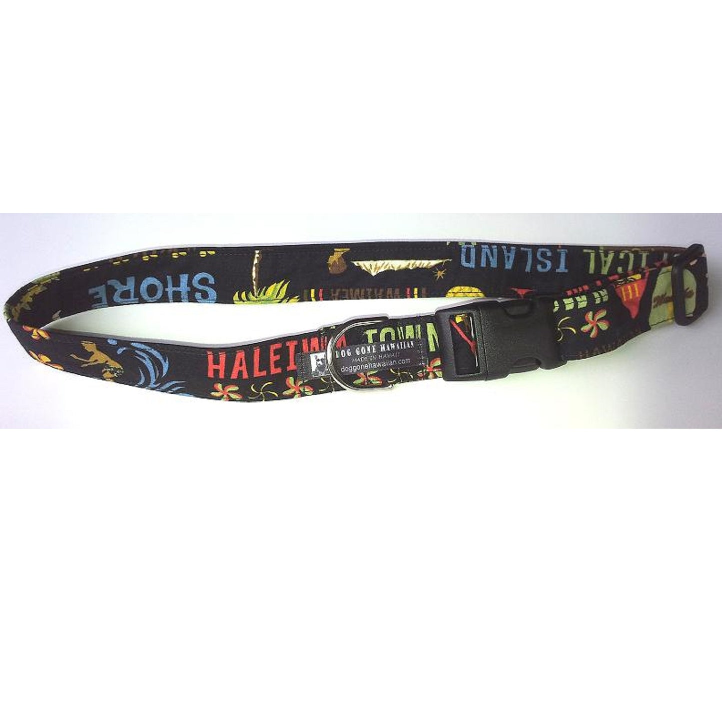 Hawaiian Fabric Over Webbing Adjustable Dog Collar--"Pa'ina" Hand Made in Hawaii with Aloha