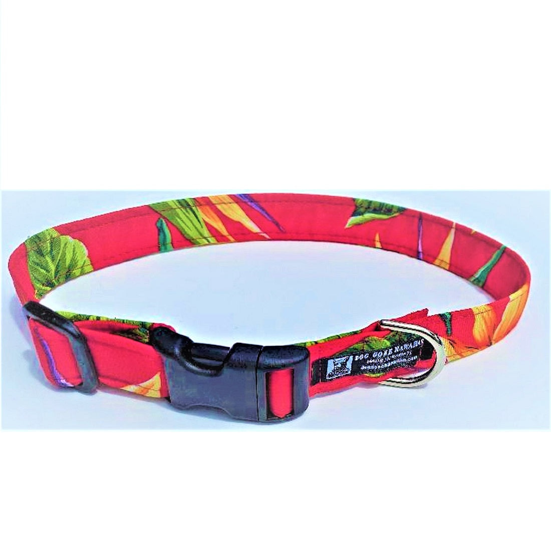 Hawaiian Fabric Over Webbing Adjustable Dog Collar--"Bird of Paradise" Hand Made in Hawaii with Aloha