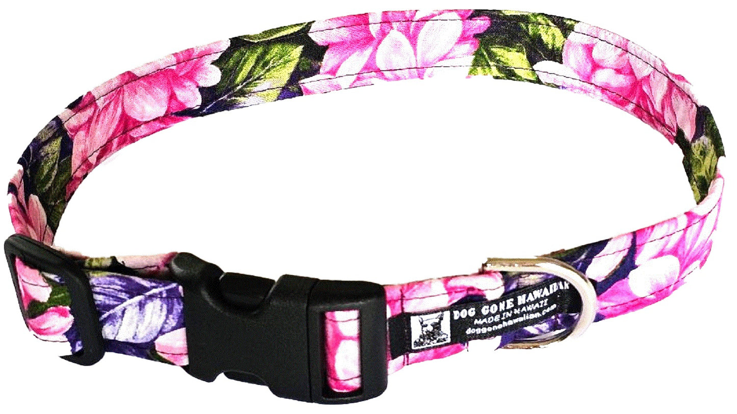 Hawaiian Fabric Over Webbing Adjustable Dog Collar--"Aloha Lei 2" Hand Made in Hawaii with Aloha