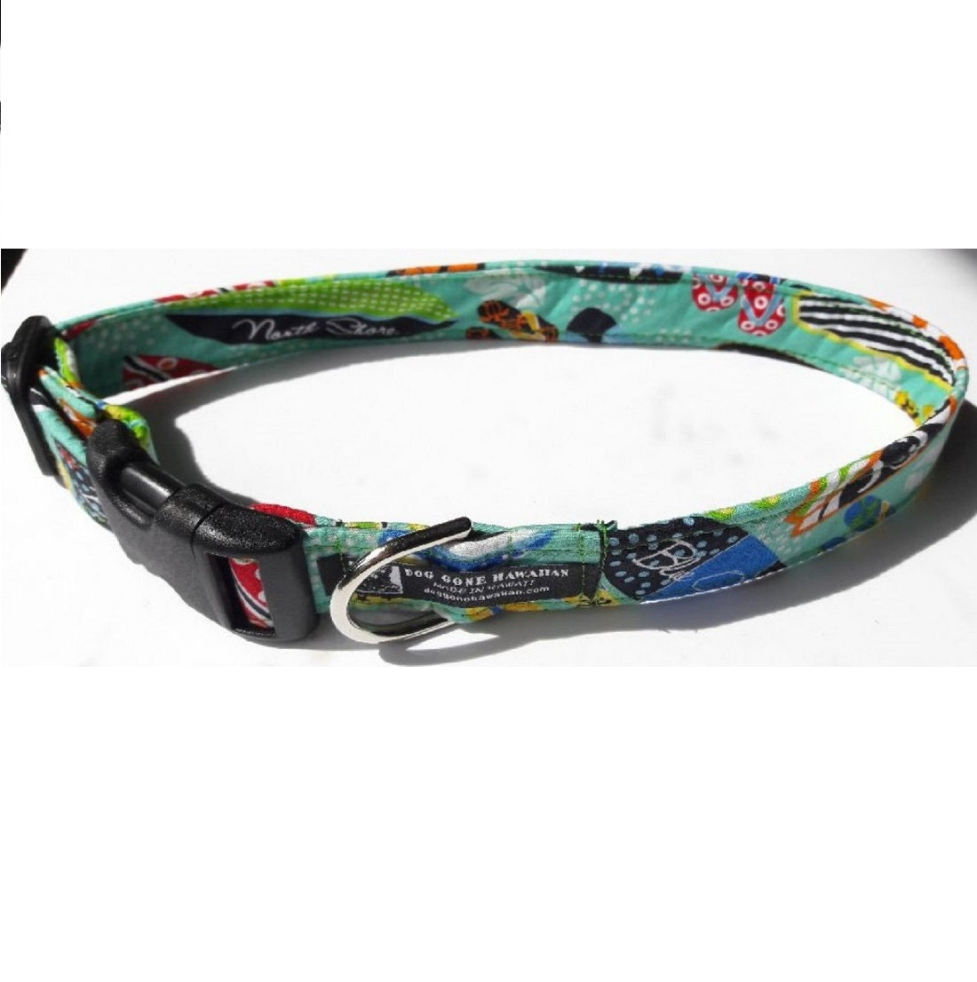 Hawaiian Fabric Over Webbing Adjustable Dog Collar--"Beachin' 24/7" Hand Made in Hawaii with Aloha