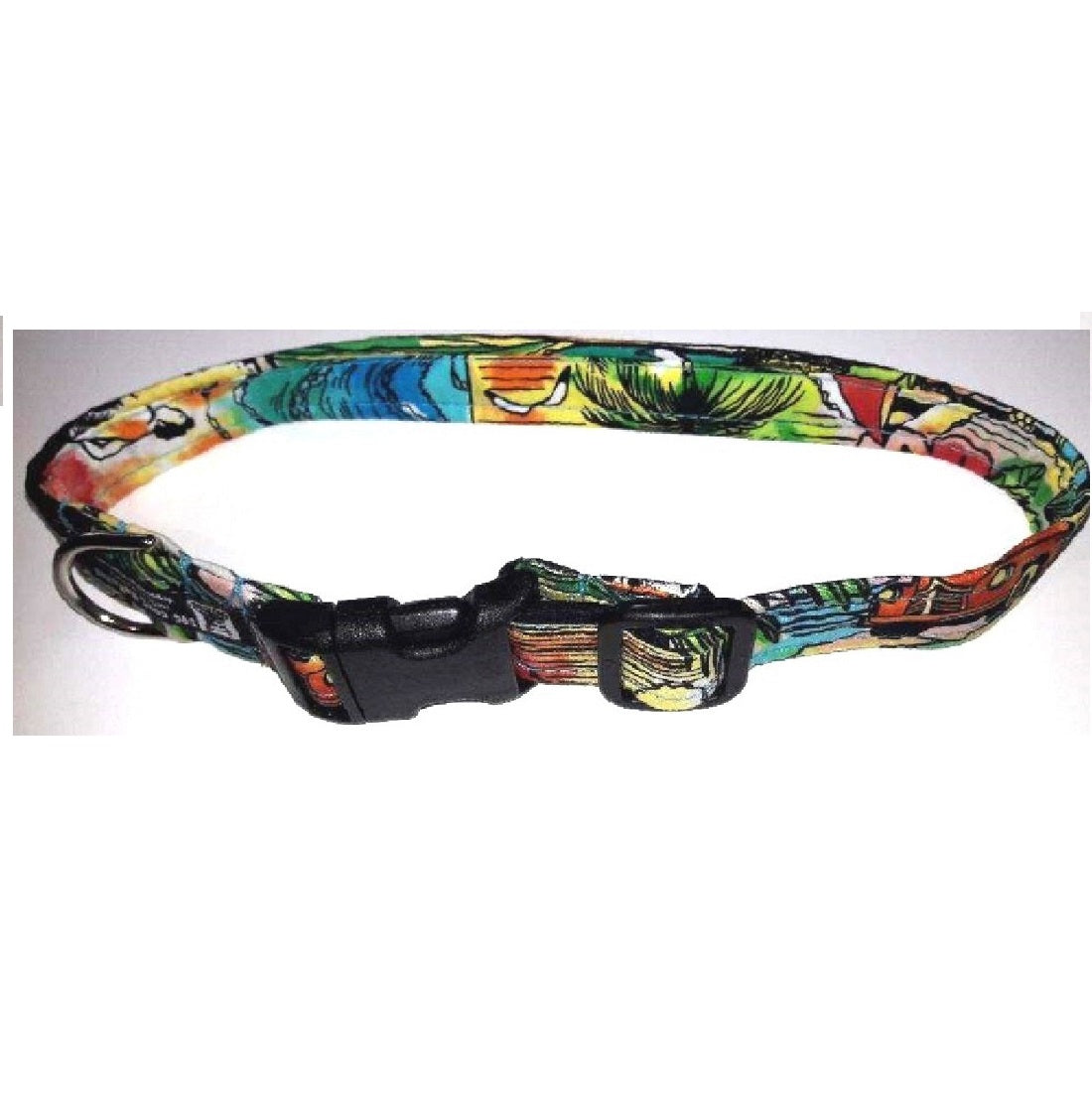 Hawaiian Fabric Over Webbing Adjustable Dog Collar--"Endless Summer" Hand Made in Hawaii with Aloha