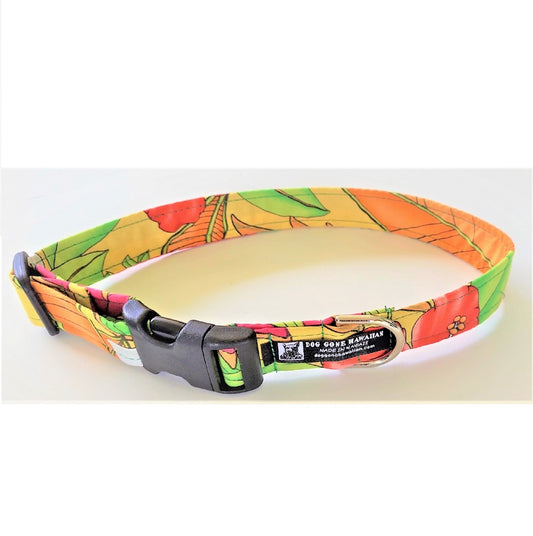 Hawaiian Fabric Over Webbing Adjustable Dog Collar--"Haleakala" Hand Made in Hawaii with Aloha