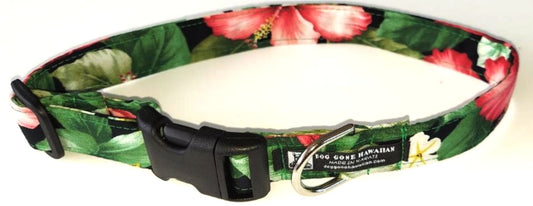 Hawaiian Fabric Over Webbing Adjustable Dog Collar--"Hana" Hand Made in Hawaii with Aloha