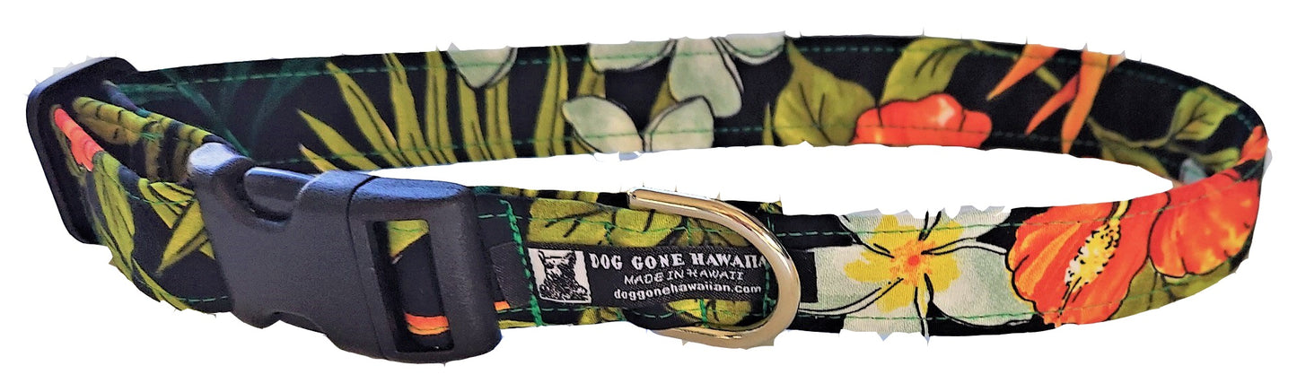 Hawaiian Fabric Over Webbing Adjustable Dog Collar--"Hanalei" Hand Made in Hawaii with Aloha