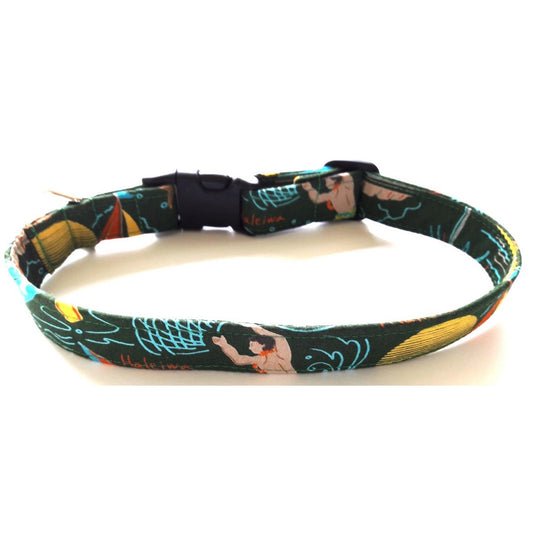 Hawaiian Fabric Over Webbing Adjustable Dog Collar--"Hele Moana" Hand Made in Hawaii with Aloha