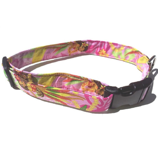 Hawaiian Fabric Over Webbing Adjustable Dog Collar--"Hula Girl" Hand Made in Hawaii with Aloha