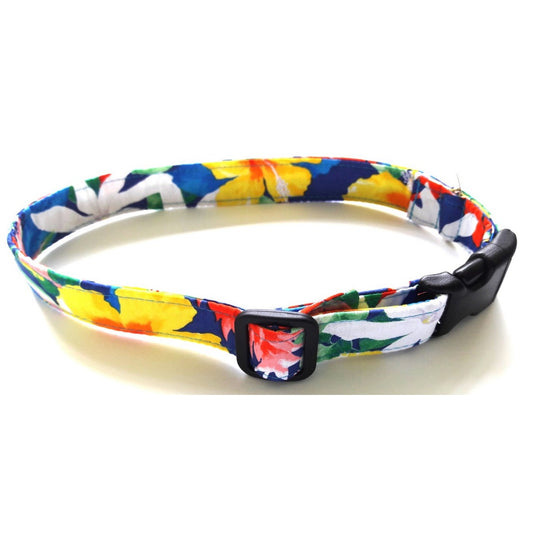 Hawaiian Fabric Over Webbing Adjustable Dog Collar--"Kala" Hand Made in Hawaii with Aloha
