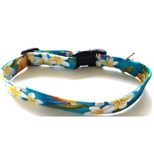 Hawaiian Fabric Over Webbing Adjustable Dog Collar--"Kauai" Hand Made in Hawaii with Aloha