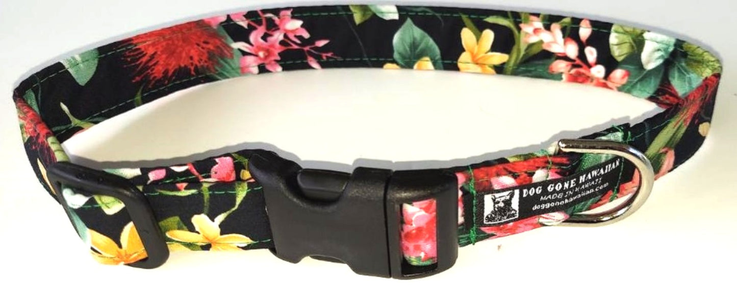 Hawaiian Fabric Over Webbing Adjustable Dog Collar--"Kilauea" Hand Made in Hawaii with Aloha