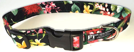 Hawaiian Fabric Over Webbing Adjustable Dog Collar--"Kilauea" Hand Made in Hawaii with Aloha