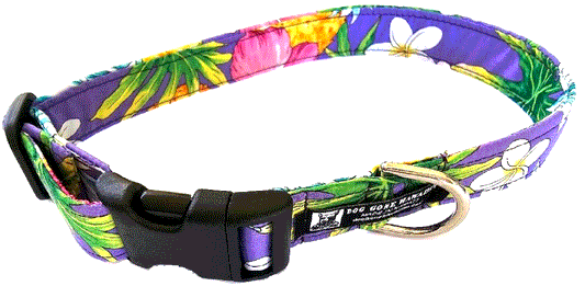 Hawaiian Fabric Over Webbing Adjustable Dog Collar--"Ku'uipo" Hand Made in Hawaii with Aloha