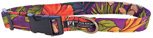 Hawaiian Fabric Over Webbing Adjustable Dog Collar--"Ku'ulei" Hand Made in Hawaii with Aloha