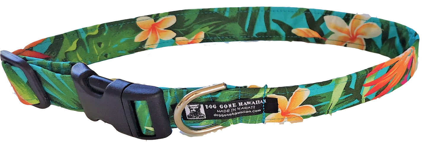 Hawaiian Fabric Over Webbing Adjustable Dog Collar--"Leilani" Hand Made in Hawaii with Aloha