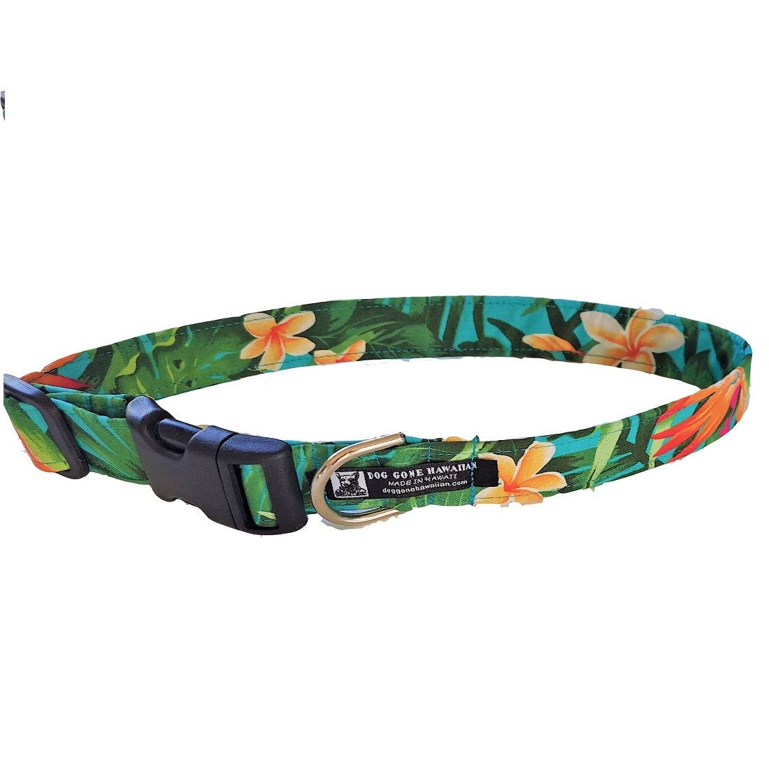 Hawaiian Fabric Over Webbing Adjustable Dog Collar--"Leilani" Hand Made in Hawaii with Aloha