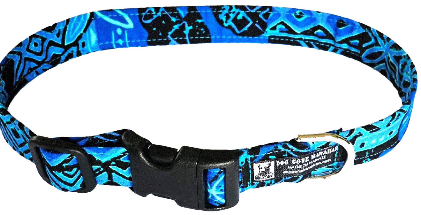 Hawaiian Fabric Over Webbing Adjustable Dog Collar--"Makua" Hand Made in Hawaii with Aloha