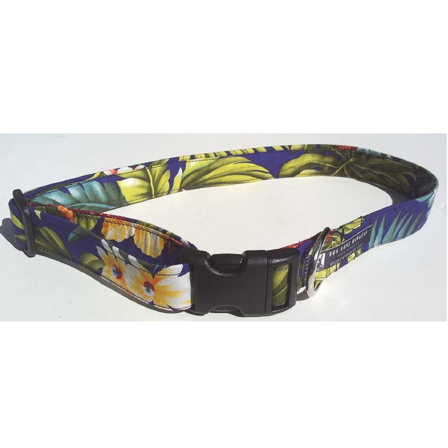 Hawaiian Fabric Over Webbing Adjustable Dog Collar--"Manoa Garden" Hand Made in Hawaii with Aloha