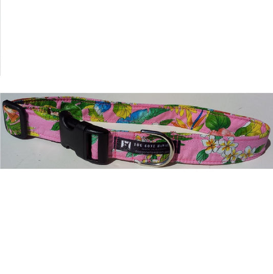 Hawaiian Fabric Over Webbing Adjustable Dog Collar--"Moi Mala" Hand Made in Hawaii with Aloha