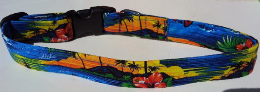 Hawaiian Fabric Over Webbing Adjustable Dog Collar--"Moku Ipo" Hand Made in Hawaii with Aloha