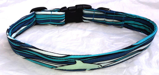 Hawaiian Fabric Over Webbing Adjustable Dog Collar--"Nai'a" Hand Made in Hawaii with Aloha
