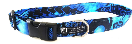 Hawaiian Fabric Over Webbing Adjustable Dog Collar--"Makai 2" Hand Made in Hawaii with Aloha