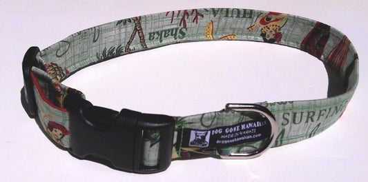 Hawaiian Fabric Over Webbing Adjustable Dog Collar--"North Shore" Hand Made in Hawaii with Aloha