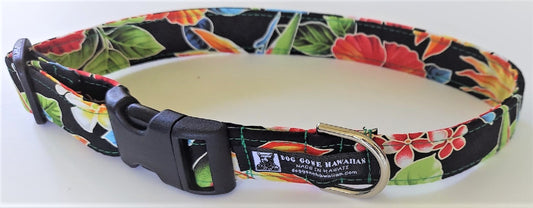 Hawaiian Fabric Over Webbing Adjustable Dog Collar--"Paradise 2" Hand Made in Hawaii with Aloha