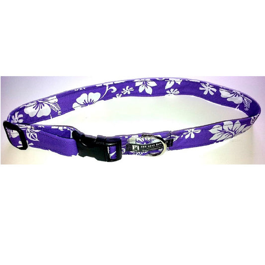 Hawaiian Fabric Over Webbing Adjustable Dog Collar--"Purple Hibiscus" Hand Made in Hawaii with Aloha