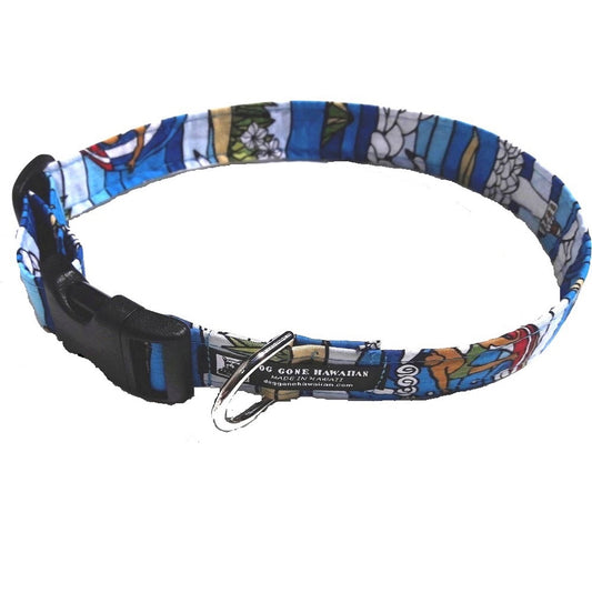 Hawaiian Fabric Over Webbing Adjustable Dog Collar--"Surfin' Safari" Hand Made in Hawaii with Aloha