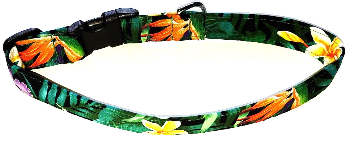 Hawaiian Fabric Over Webbing Adjustable Dog Collar--"Waimea" Hand Made in Hawaii with Aloha