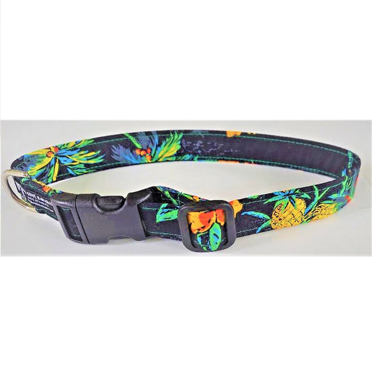 Hawaiian Fabric Over Webbing Adjustable Dog Collar--"Hot Hawaiian Nights" Hand Made in Hawaii with Aloha