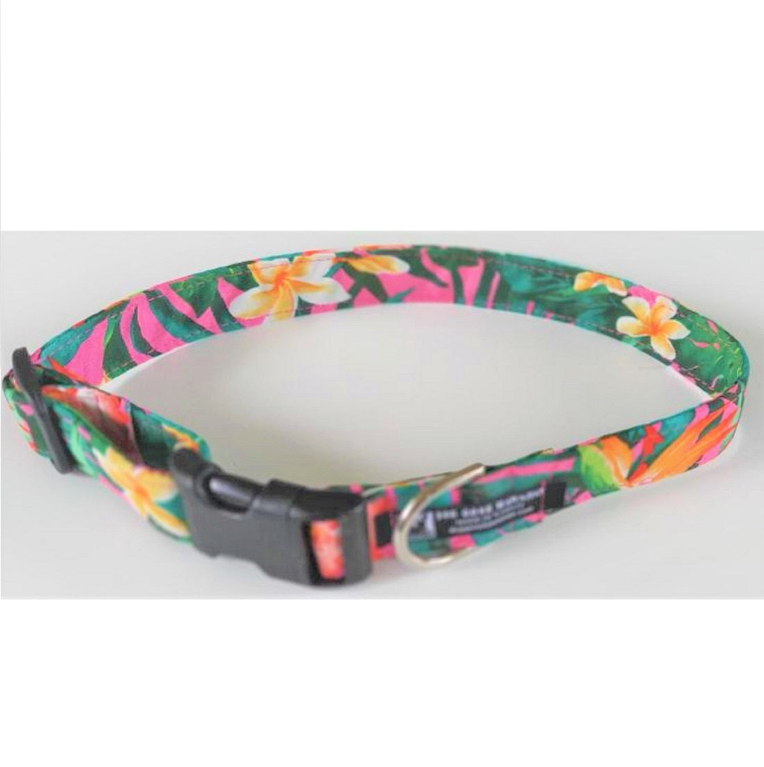 Hawaiian Fabric Over Webbing Adjustable Dog Collar--"Lahaina Noon" Hand Made in Hawaii with Aloha