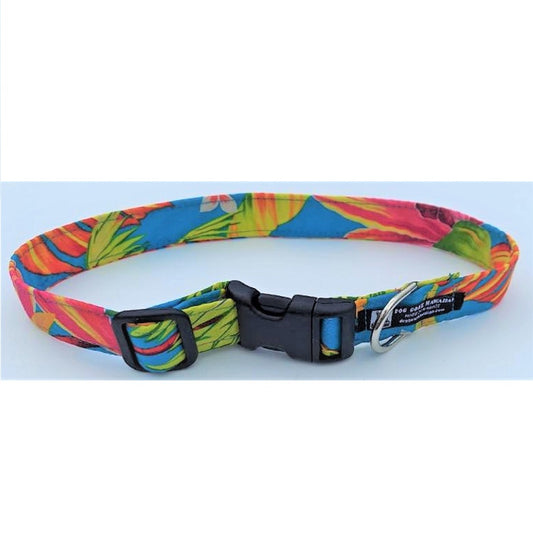 Hawaiian Fabric Over Webbing Adjustable Dog Collar--"Makana Nani 2" Hand Made in Hawaii with Aloha