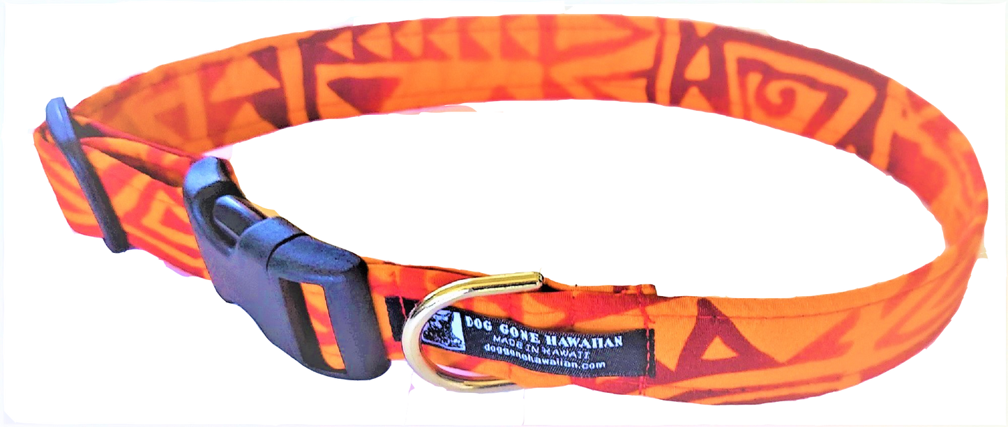 Hawaiian Fabric Over Webbing Adjustable Dog Collar--"Pele" Hand Made in Hawaii with Aloha