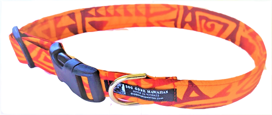Hawaiian Fabric Over Webbing Adjustable Dog Collar--"Pele" Hand Made in Hawaii with Aloha